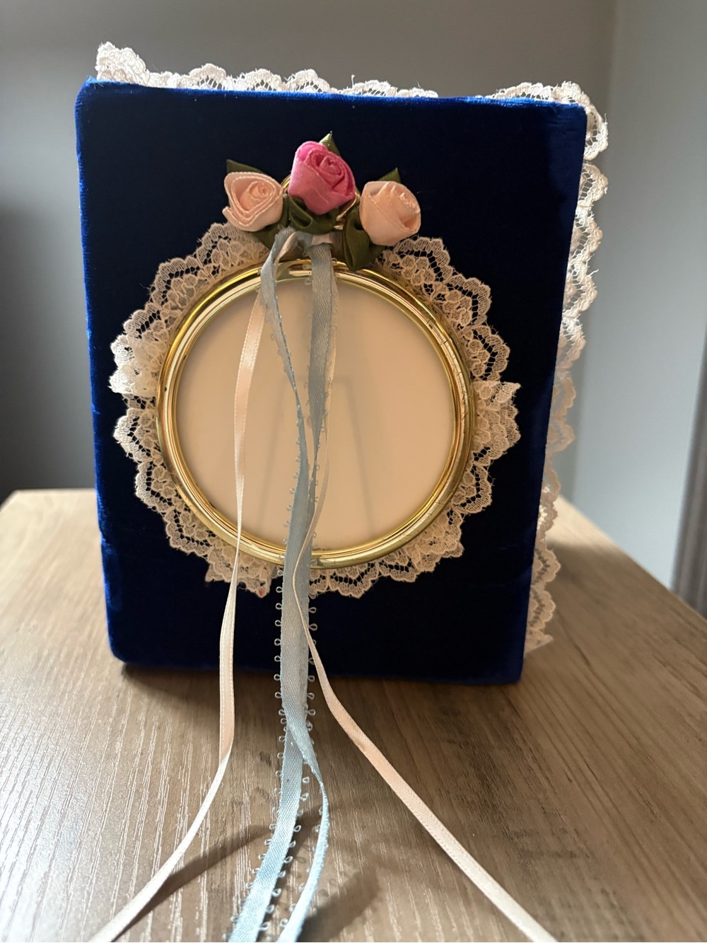 Vintage Blue Velvet Photo Album Shabby Chic Coquette Cottagecore Lace Ribbon